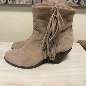 Sam Edelman Grey Suede Fringe Booties
